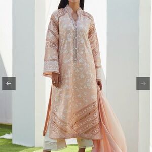 Farah talib aziz | Pakistani designer | Elegant Peach Embroidered Dress